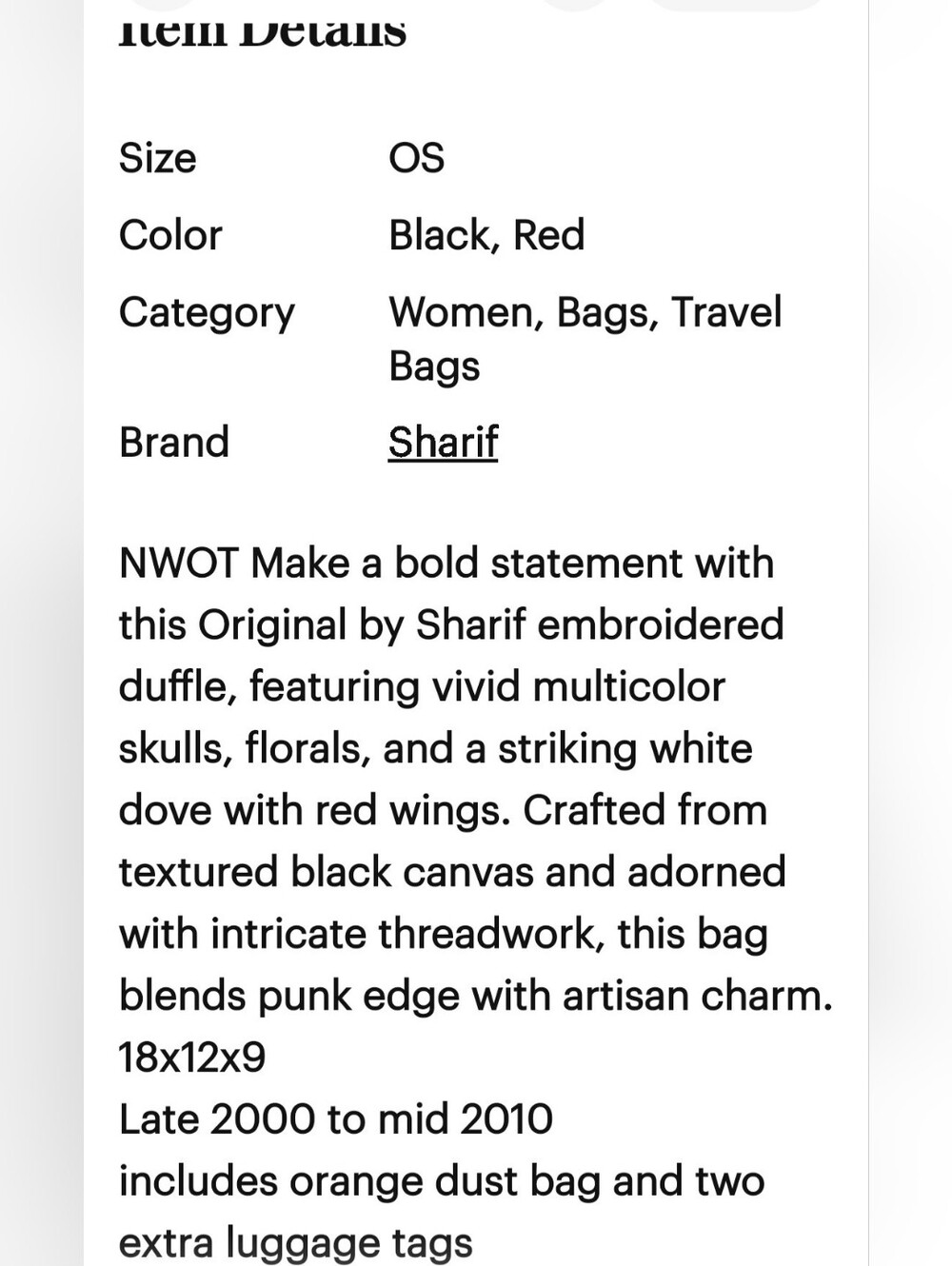 Sharif Black Travel Duffel with Multicolor Logo Print & Dove Patch - Picture 9 of 9